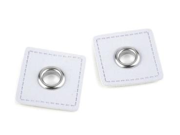 Ösen-Patches  Breite 30 mm ,Höhe 30 mm , Ø 8 mm, Hellgrau Nickel glänzend